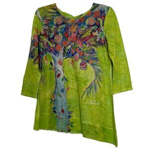 Leoma Lovegrove Lagenlook Top Asymmetrical Glitter Artsy Whimsical Blouse Small